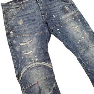 G-Star Raw Jeans Men's 3D 5620 Paint Splatter Faded Stretch Zip Knee Sz 38x34